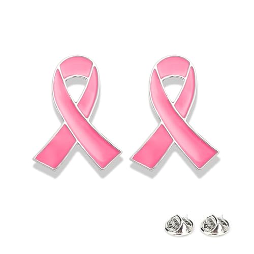 Image of Pink Ribbon Brooch Pins for Breast Cancer Awareness, Breast Cancer Awareness Lapel Pin for Women Memorial Jewelry, Charity Events, Encouragement Gift