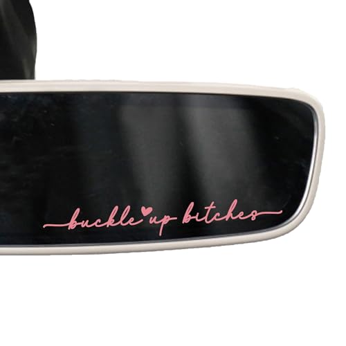 3 Pack Cute Car Decals for Women, Positive Affirmation Rearview Mirror Vinyl Stickers, Aesthetic Car Mirror & Bumper Stickers for Cars Women, Easy Apply Gift for Her (Pink, Buckle Up)