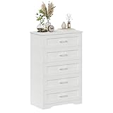 Welfuturer White 5 Drawer Wood Dresser for Bedroom Modern Wooden Chest of Drawers Storage Cabinet and Organizer Drawers for Closet, Nursery, Entryway, Girls Room, Kids Room, Hallway, Living Room
