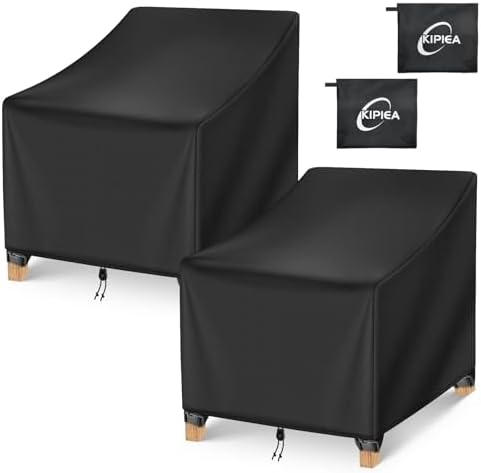 Kipiea 500D Patio Chair Covers Waterproof Winter 2 Pack - Heavy Duty Lawn Outdoor Furniture Chair Covers with Anti UV and No Tears, No Fading (33" W x 35" D x 31" H)