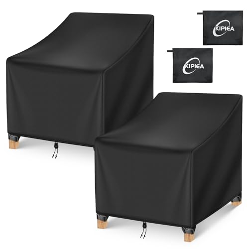 Kipiea Patio Chair Covers Waterproof Winter 2 Pack - Heavy Duty Lawn Outdoor Furniture Chair Covers with Anti UV and No Tears, No Fading (38" W x 31" D x 31" H)