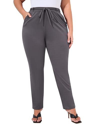 KOJOOIN Womens Plus Size Stretch Work Pants Elastic Waist Business Casual Pants Dressy with Pockets Pencil Leg
