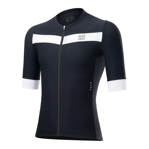ROCKBROS Men's Cycling Jersey Short Sleeve Dual-Zone Ventilation Slim-Fit Full Zip 3 Pockets Lightweight Road MTB Biking Black