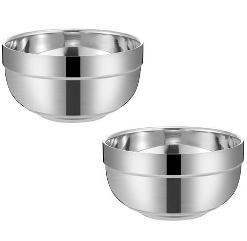 YIKANGHENG 2 Pack Thickened 304 Stainless Steel Bowl, 300Ml Food Grade Bowl for Soup, Rice, Salad, Cereal, Breakfast, Dinner, Serving and Oatmeal at Home and Outdoors (2)