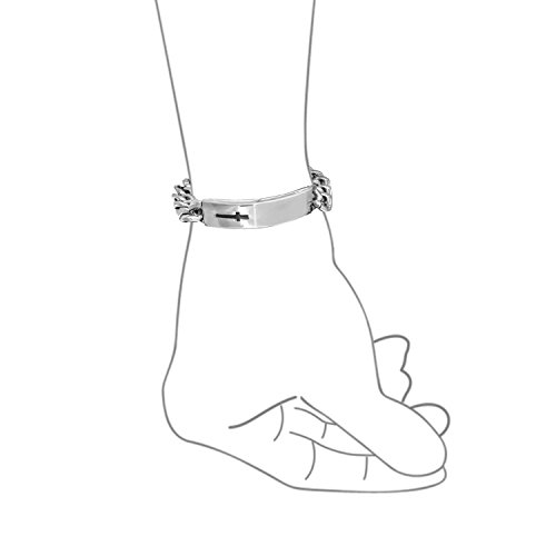 Bling Jewelry CHX-C35-E Engravable Mens Name Plated Religious Side Ways Cross Identification Id Bracelet thumb #4