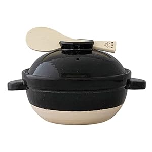 Nagatani Seitou ACT-03 Hase-en Kamado-san Earthenware Pot for 2 Cook Rice, Made in Japan (With Rice Spoon, Recipe) Diameter 8.5 inches (21.5 cm) x Height 6.3 inches (16 cm), Heat Retention, Rice Pot,