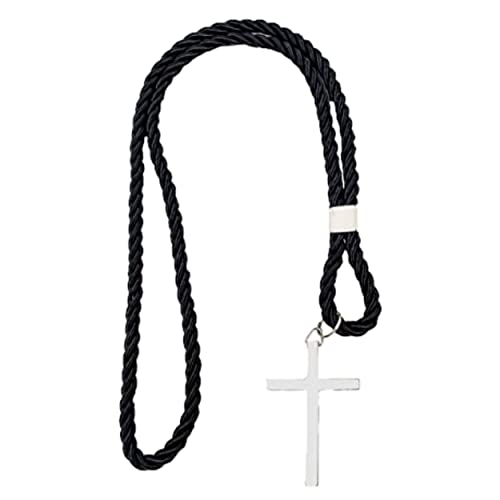BLACK CLERGY CORD WITH SILVER CROSS