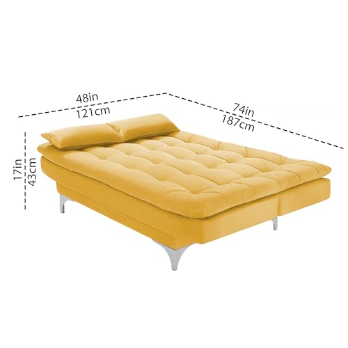 Image of Krancy 3-Seater Sofa Cum Bed for Living Room, Office & Home | Premium Fabric Sleeper Sofa Set with 1 Year Warranty | Comfortable Sofa for Guests, Lounge & Small Spaces (Light Yellow)