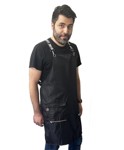 Ladybird Line 667 Black Waterproof Signature Crossover Strap Apron, Hair and Bleach Resistant, 2 Front Pockets and Adjustable Straps, Ideal for Hair Stylists and Pet Groomers