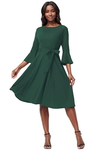 Image of Hostoyo Church Dress for Women Wedding Guest Cocktail Party Dresses Evening Prom Formal Modest Gowns Crew Neck Bell Sleeve