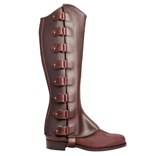 Medieval Pirate Boot Covers Faux Leather Steampunk Shoes Cover Viking Jedi Warrior Knight Armor Leg Gaiters Cosplay Accessory Renaissance Costume Boot Covers (Brown-M)