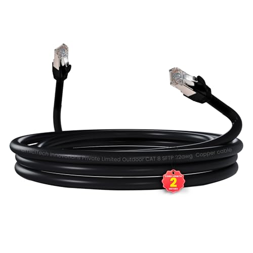 Image of amiciTools Cat8 Ethernet Cable with 22AWG Solid Core 2 Meter | 40Gbps Ultra High-Speed LAN Cable, 2000MHz Bandwidth, Gold-Plated RJ45, Shielded Network Cable for Gaming, Routers & Servers