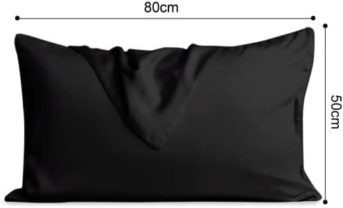 Pack of 2 50 x 80 cm Satin Pillowcases for Hair and Skin, Silky Luxury Satin Cushion Cover (Black)