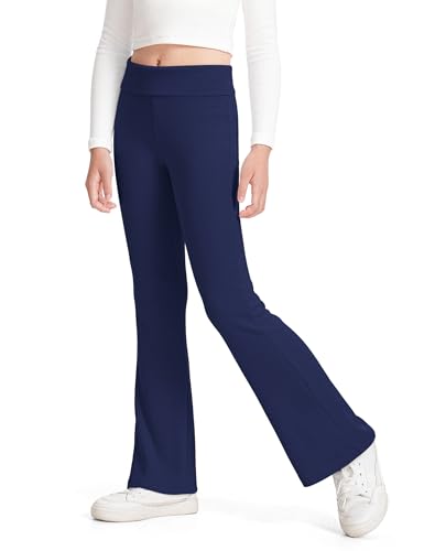 BOOPH Girls Leggings Kids Flare Leggings Fold Over Waistband Casual Bell Bottom Pants for Teens