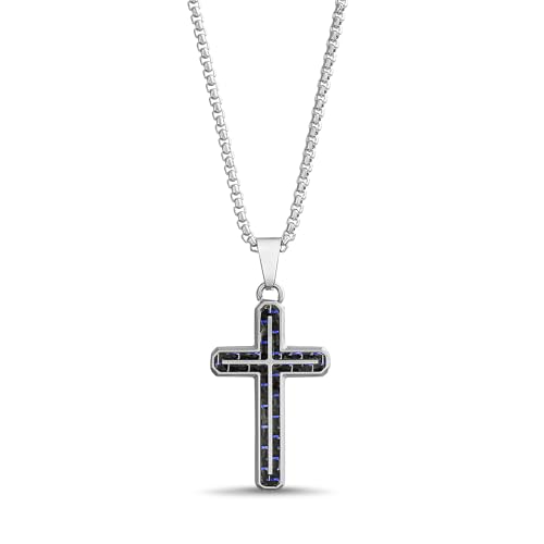 Nautica Black Cross Necklace for Men, Blue Carbon Fiber, 24 Inches Long - image 1