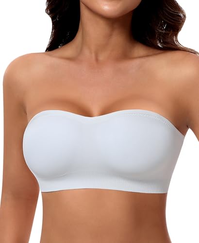 Image of DOCUMO Strapless Bra for Women Padded Bandeau Bra Non-Slip Silicone Seamless Wireless Tube Top Bra
