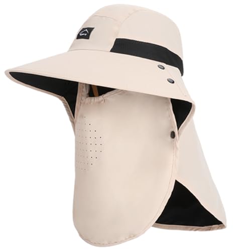 Image of Rosoz Outdoor Sun Hat for Men Women, UPF50+ Protection Safari Cap Wide Brim Mesh Fishing Hat with Neck Flap Beach Garden