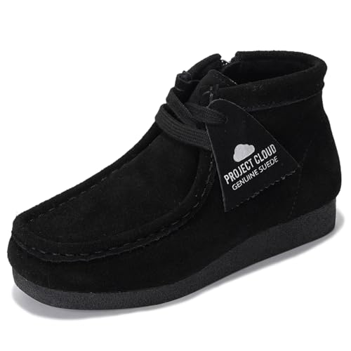 Project Cloud Kids Boots 100% Genuine Leather Chukka Non-Slip Fall Shoes Girls Boots for Kids with Memory Foam Insole & Gum Rubber Sole Boys & Girls Shoes (KidsWallyboot BLKSDE 12)