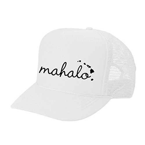 Hawaii Honolulu HAT - Mahalo - Cool Stylish Apparel Accessories (White-Black Print)