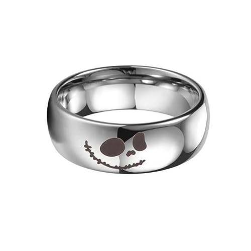 OIDIMS Fashion Matching Wedding Ring for Couple Stainless Steel Band Skellington Statement Jewelry Valentine's Day Anniversary Birthday Promise Gift for Lover
