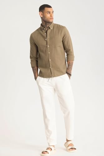 Image of SNITCH Fugle Brown Plain Linen Shirts