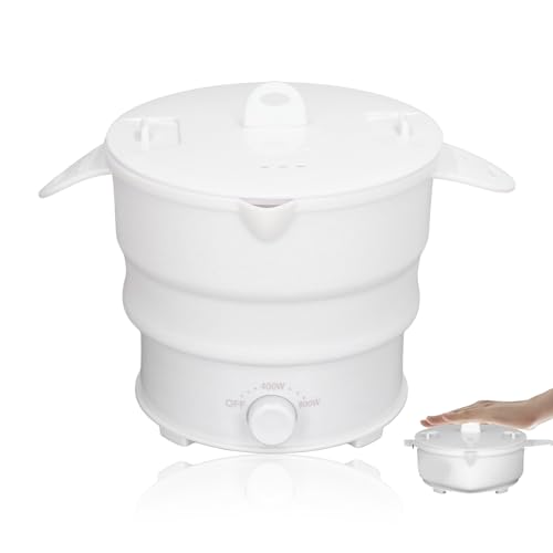 Foldable Electric Cooking Pot, 1.2L Hot Pot Cooking, Folding Electric Travel Pot with Stainless Steel Bottom Household for Camp, Dorm, Multi-Function Ramen Cooker