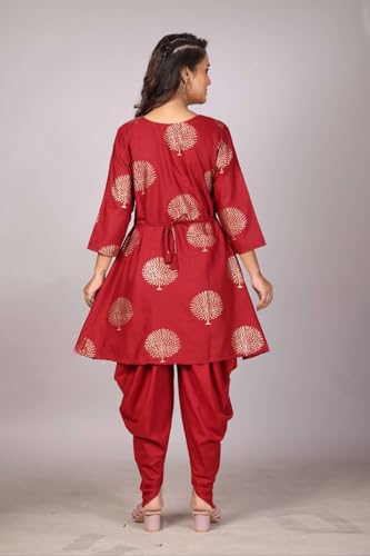 Image of Floral Print Cotton Kurta and Dhoti Set for Women Designer