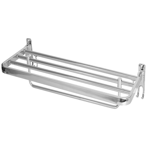 Image of Zureni Folding Towel Rack for Bathroom 304 Grade Stainless Steel Wall Mount Hanger Bar with Multipurpose Hooks Accessories and Fittings Shelf for Kitchen Washroom Wash Basin (Pack of 1, Silver, 1025)