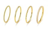 Gelbesty Size 7 Thin Dainty Gold Stackable Rings for Women, Simple Cute Trendy 14K Gold Plated Cubic Zirconia Wedding Bands Ring Set, Minimalist Tiny Non Tarnish Stainless Steel Waterproof Jewelry