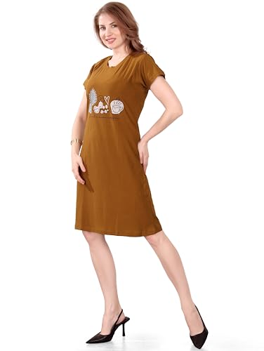 Image of Printed Knee Length Pocket Night Dresses for Women | Cat Lovers | Premium Soft Cotton Nighty | Sky Blue