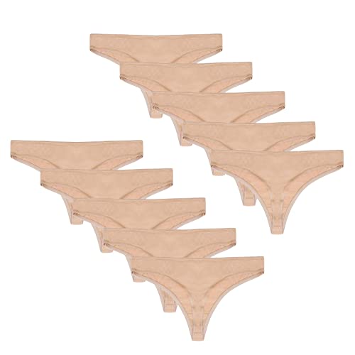 5 oder 10 Stück Damen-Stringtangas, Unterwäsche, Baumwolle, bequem, für den täglichen Gebrauch, Multipack, Schwarz / Weiß / Hautfarben, 10er-Pack, hautfarben, L