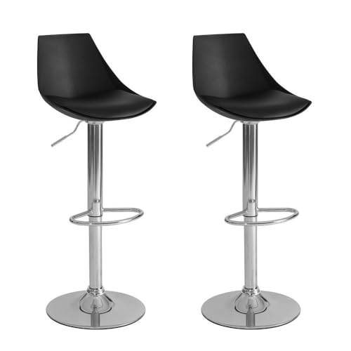 2 taburetes de cocina regulables en altura negro y metal con respaldo alto