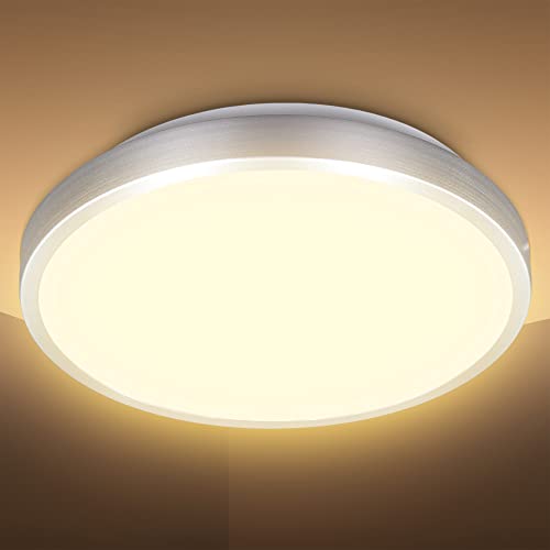 B.K.Licht - LED Deckenlampe mit warmweißer Lichtfarbe, 12 Watt, 1200 Lumen, LED Deckenleuchte, Lampe, Wohnzimmerlampe, Schlafzimmerlampe, Küchenlampe, Deckenbeleuchtung, 28,8x7 cm, Aluminiumfarbig