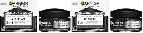 Garnier PureActive Crema Hidratante Matificante AHA+BHA con Carbón, 50ml (Paquete de 2)