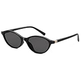 ELITERA Retro Oval Polarized Sunglasses for Womens:Men Cat Eye Trendy Sunglasses Sunnies Lightweight UV Protection(Black frame grey lens,53mm)