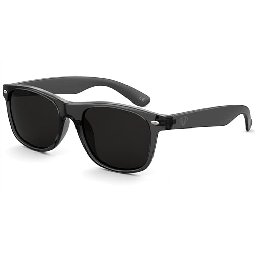 CREYESTAL Gafas de Sol Polarizadas con Antirreflejantes, Estilo Icónico y Atemporal, Negro Translúcido, Ligeras y Cómodas, Protección 100% UV400