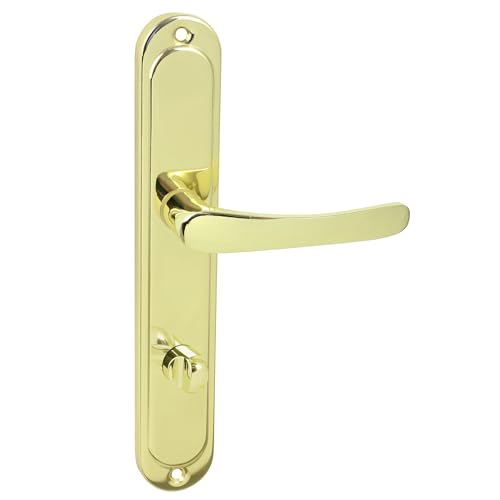 domino Türgriff 78 Drückergarnitur WC - Badezimmer Set Links & Rechts Türbeschlag für WC/Badezimmertüren L-Form Türbeschläge aus Aluminium Gold Türdrückergarnitur NOVA M1