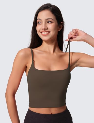 Image of Womens Scoop Neck Longline Sports Bra U Back Adjustable Strap Double Lined Workout Crop Tank Top with Built in Pads