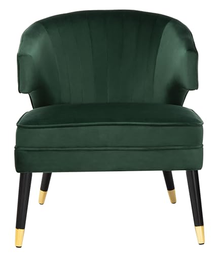 Safavieh Home Stazia Retro Glam Forest Green Velvet and Black Wingback Accent Chair