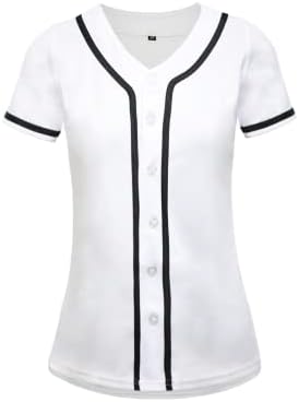 Chobegos Womens Baseball Jersey,Blank Button Down Baseball Softball Jersey,Hip Hop Hipster Short Sleeve Active Shirts (as1, Alpha, l, Regular, Regular, White)