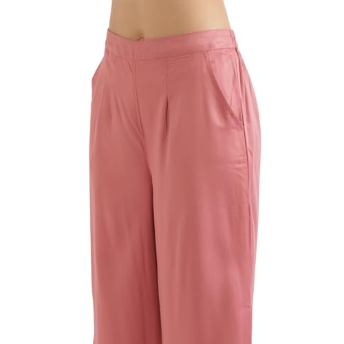 Image of SAADAA Palazzo Pants for Women Half-Elasticated Waistband | Palazzo for Women in Soft Viscose Fabric | Regular Fit with Mid Rise Waist & Deep Pockets | Versatile for Formal & Casual Wear