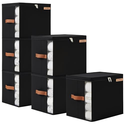 Image of JD FRESH 6 Pcs 30 Liters Foldable Cloth Organizer with Transparent Window /Multipurpose Storage Box with Handles /Almirah Organizer /Wardrobe Organisers for Clothes /Sarees /Bedsheets -Black
