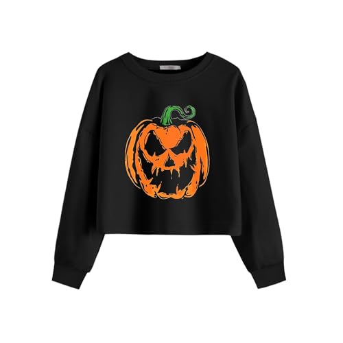 Image of Arshiner Girls Crop Tops Kids Long Sleeve Pullover Sweatshirts Girls Cropped Crewneck Sweatshirt for Teen Girl