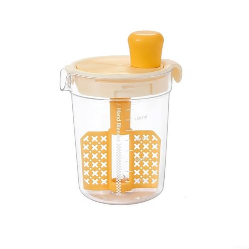 Batidora manual de mano con batidor de huevos, vaso de drenaje y escala de medición para una filtración precisa de líquido de huevo y mezcla de salsa en cocina y horneado (amarillo)