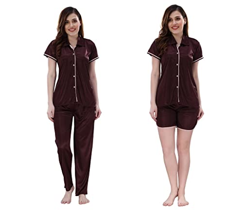 Image of Romaisa Women's Satin Night Suit Set for Women - Stylish Pajama Set Sleepwear Lounge Wear Comfortable Nightwear
