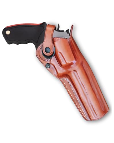 Premium Leather Three Slots Belt Holster with Retention Strap Fits Raging Hunter 44 Mag/ 454 Casull 6.75' BBL, Right Hand Draw, Brown Color #1574#