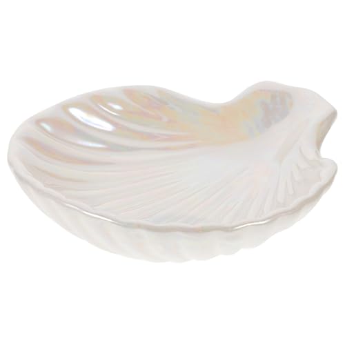 TOVINANNA Bandeja para Joyas Forma de Concha de Cerámica Blanca Soporte para Anillos y Pendientes Plato Organizador para Collares y Baratijas Adecuado para Escritorio y Tocador