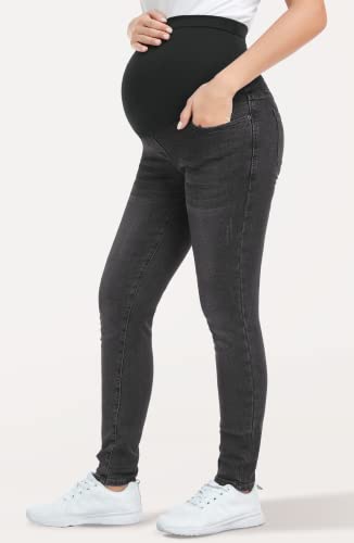 Pacbreeze Women's Maternity Jeans Over The Belly Slim Stretchy High Waist Denim Skinny Pants With Pockets (Wash Black, Large) #TOP5