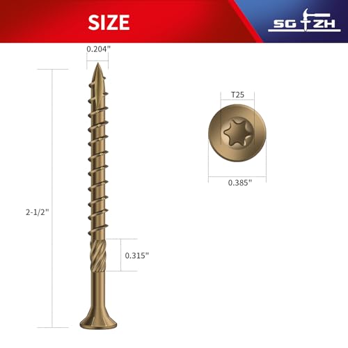 Image of #9 x 2-1 /2 inch Deck Screws (81Pcs) 1lb. Carbon Steel, Yellow, Flat Head, Rust Resistant epoxy Coated, with T25 Star Bit