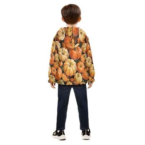 Pumpkin Pattern Print in Orange Toddler Fleece Jacket Girl Boys Hooded Fleece Jacket Coat Warm Outwear Zip-up 3-10T4